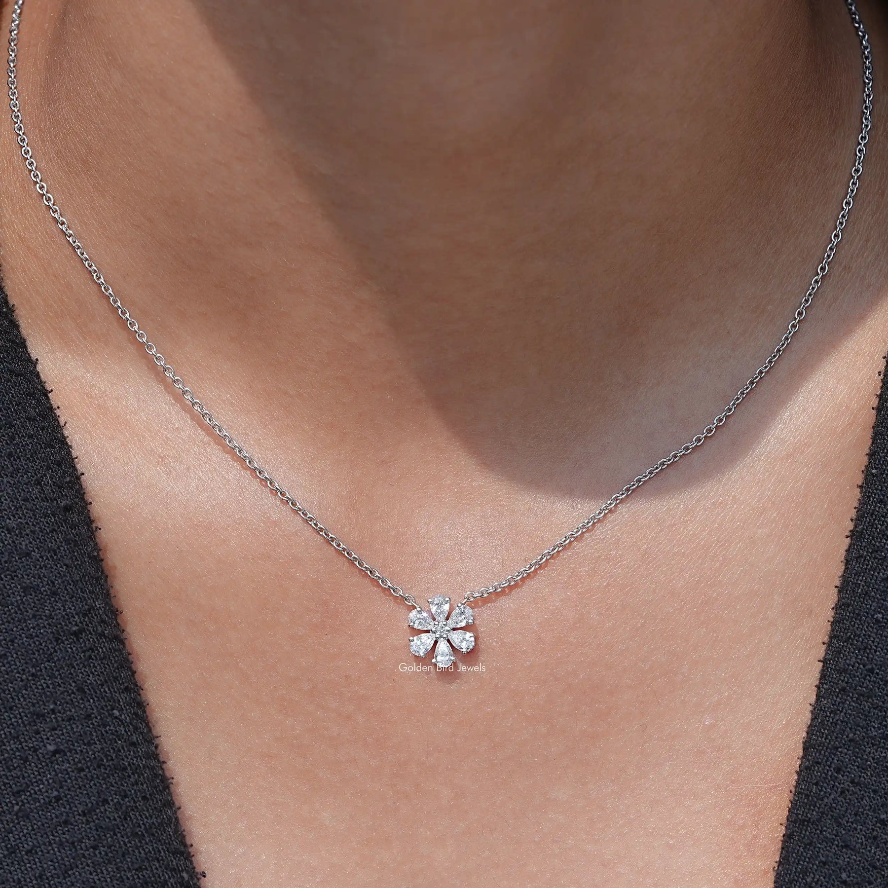 Pear Shaped Lab Diamond Flower Pendant