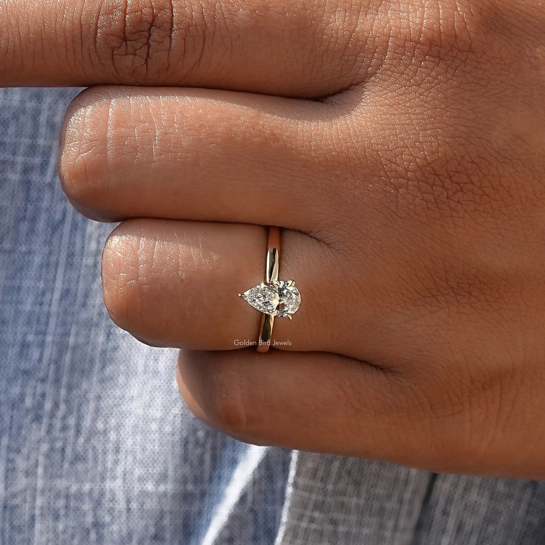 [Pear Shaped Lab Diamond Solitaire Ring In 14K White Gold Ring]-[Golden Bird Jewels]