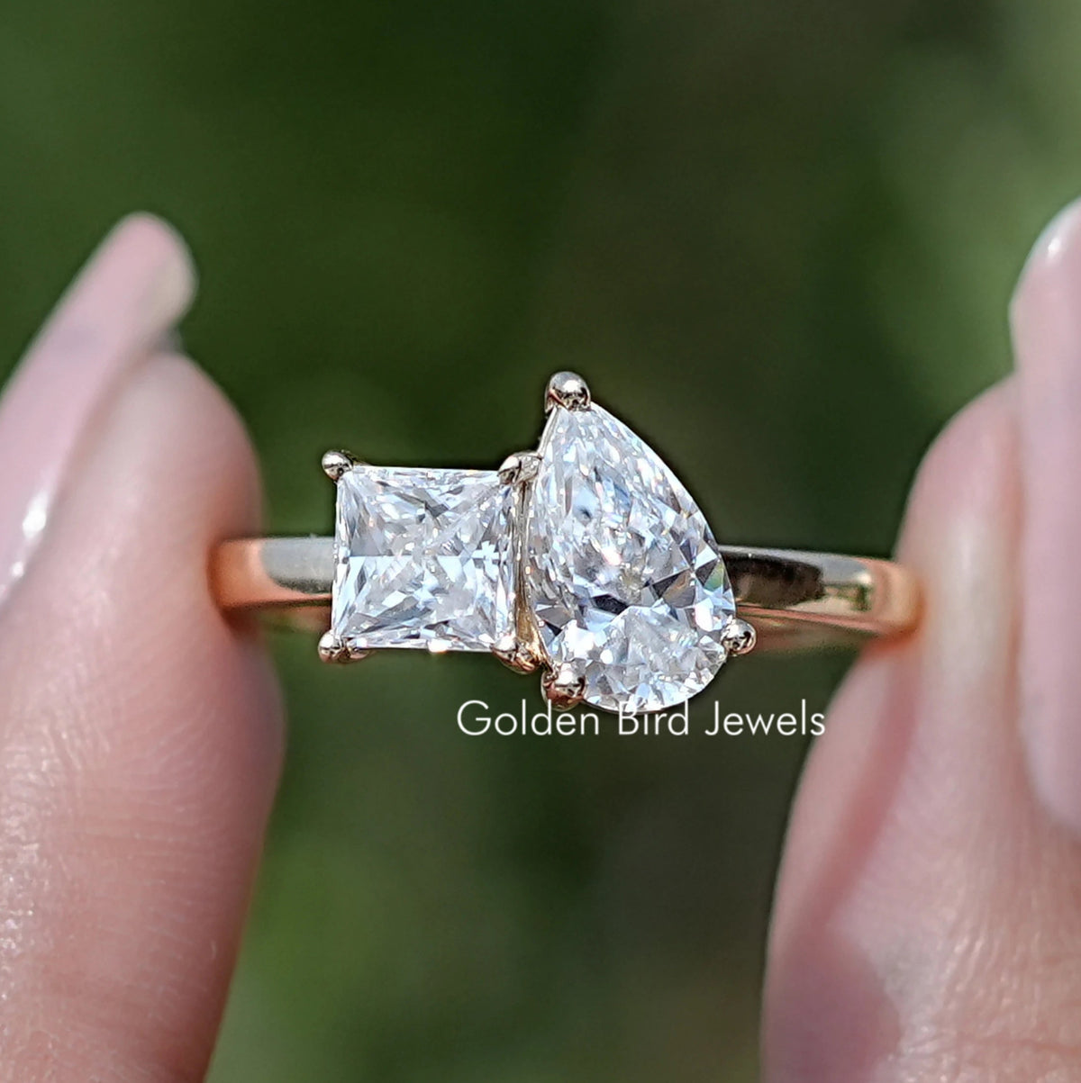 Princess Pear Princess and Pear Moissanite Toi Et Moi Ring – goldenbirdjewels