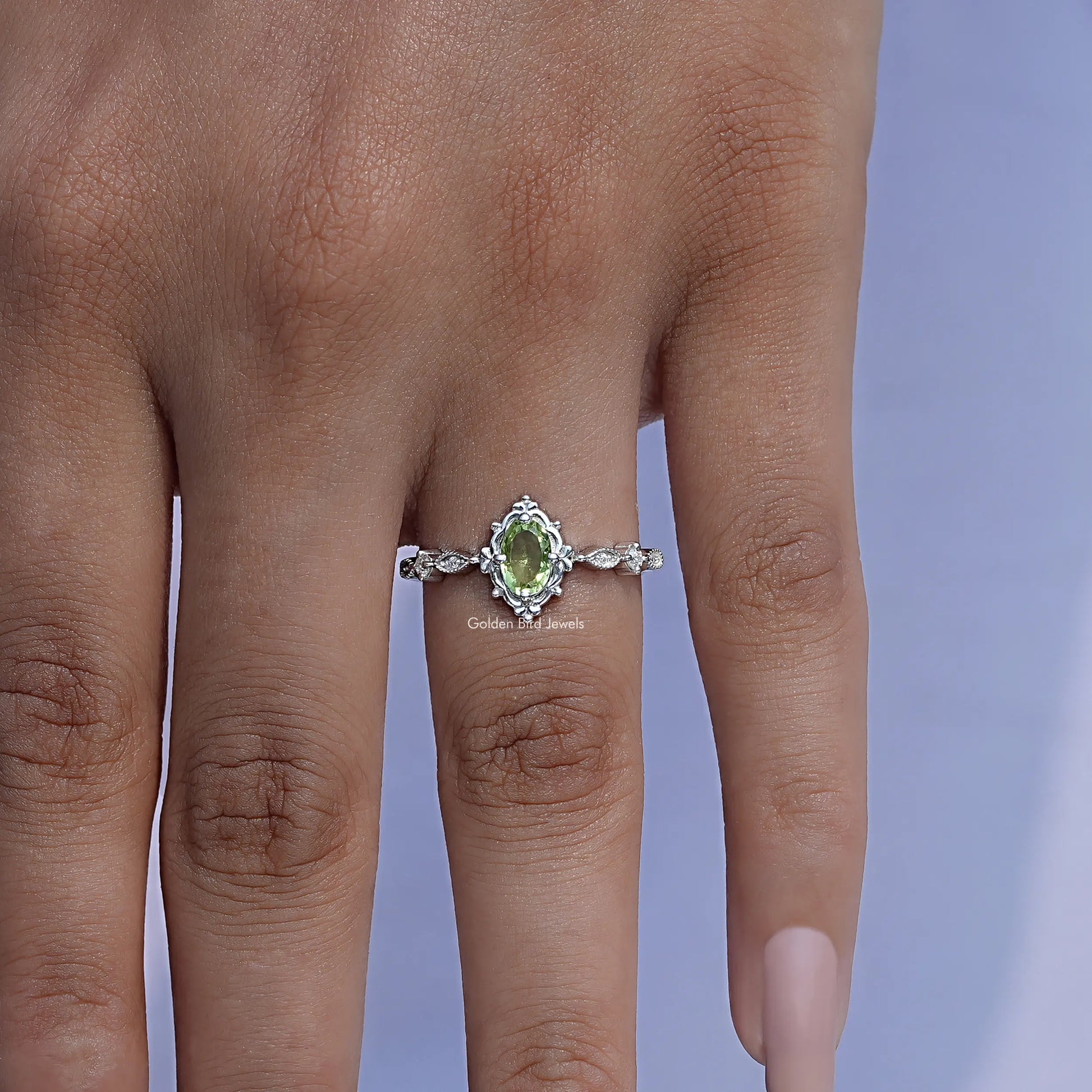 Oval Cut Accent Stone Ring In finger