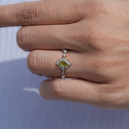 Peridot Green Oval Cut Gemstone Accent Ring