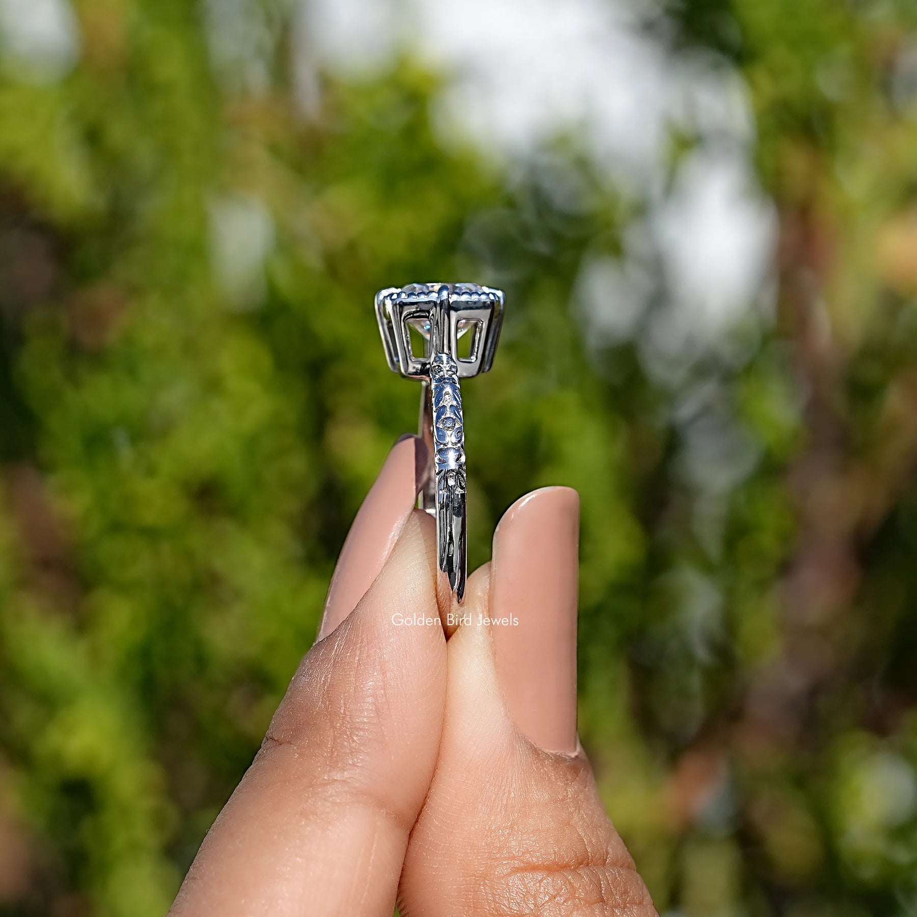 Peruzzi Cut Moissanite Solitaire Ring