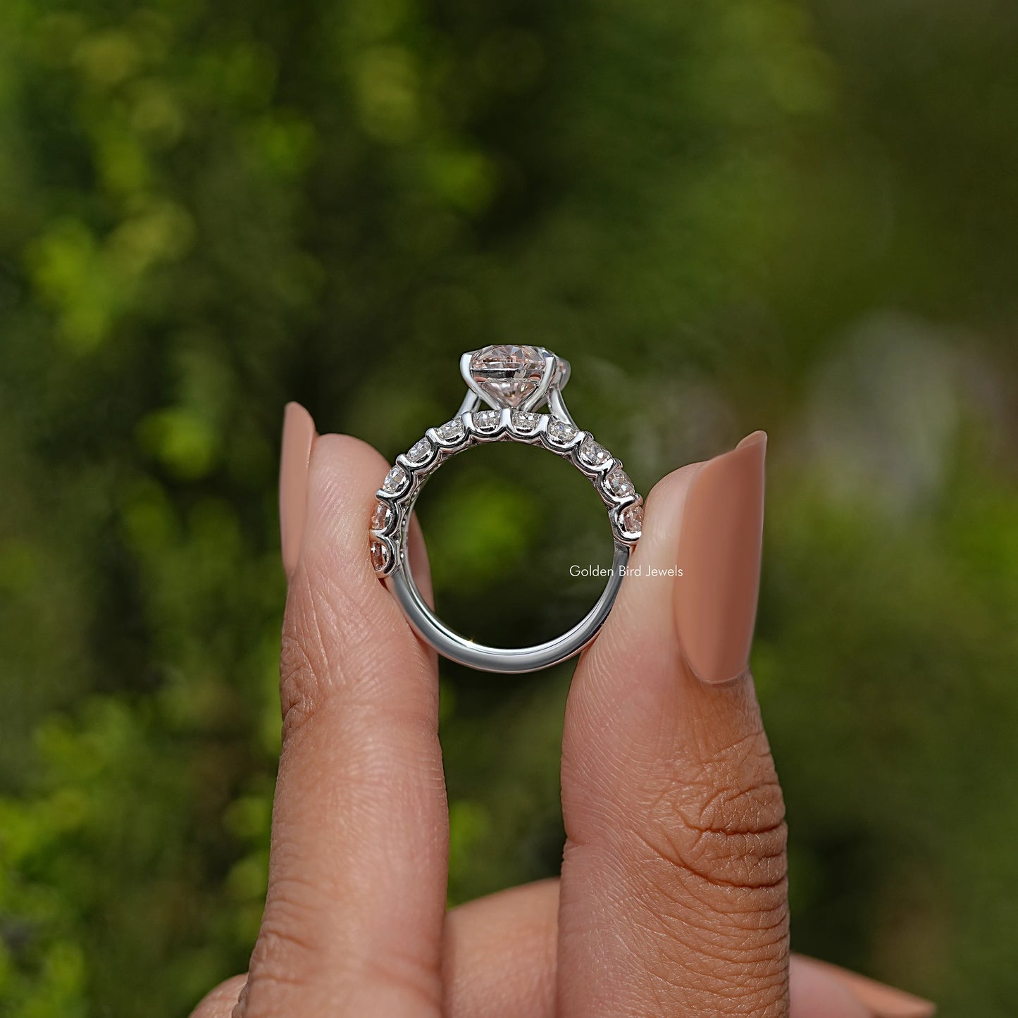 Pink Oval Cut Lab Grown Diamond Bridal Ring Set
