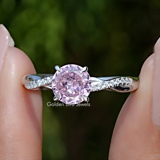 Pink Tourmaline Round Gemstone Accent Ring