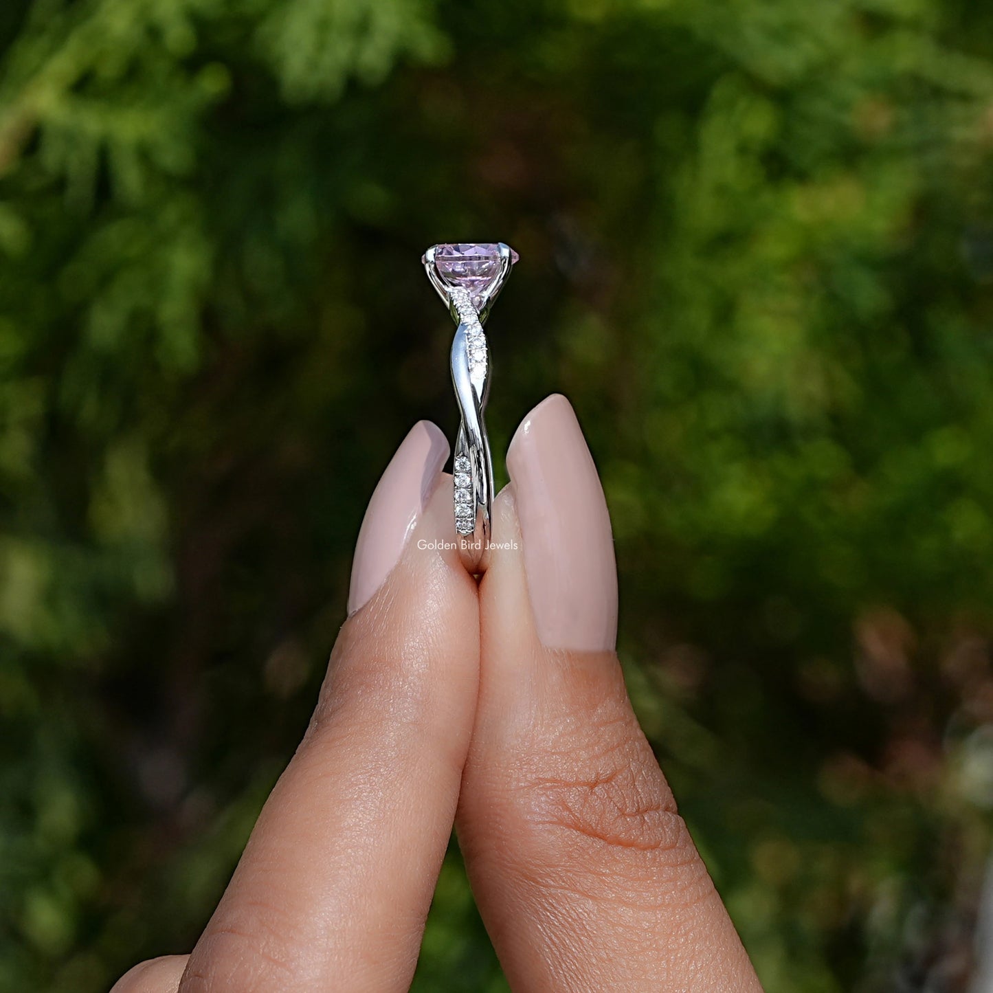 Pink Tourmaline Round Gemstone Accent Ring