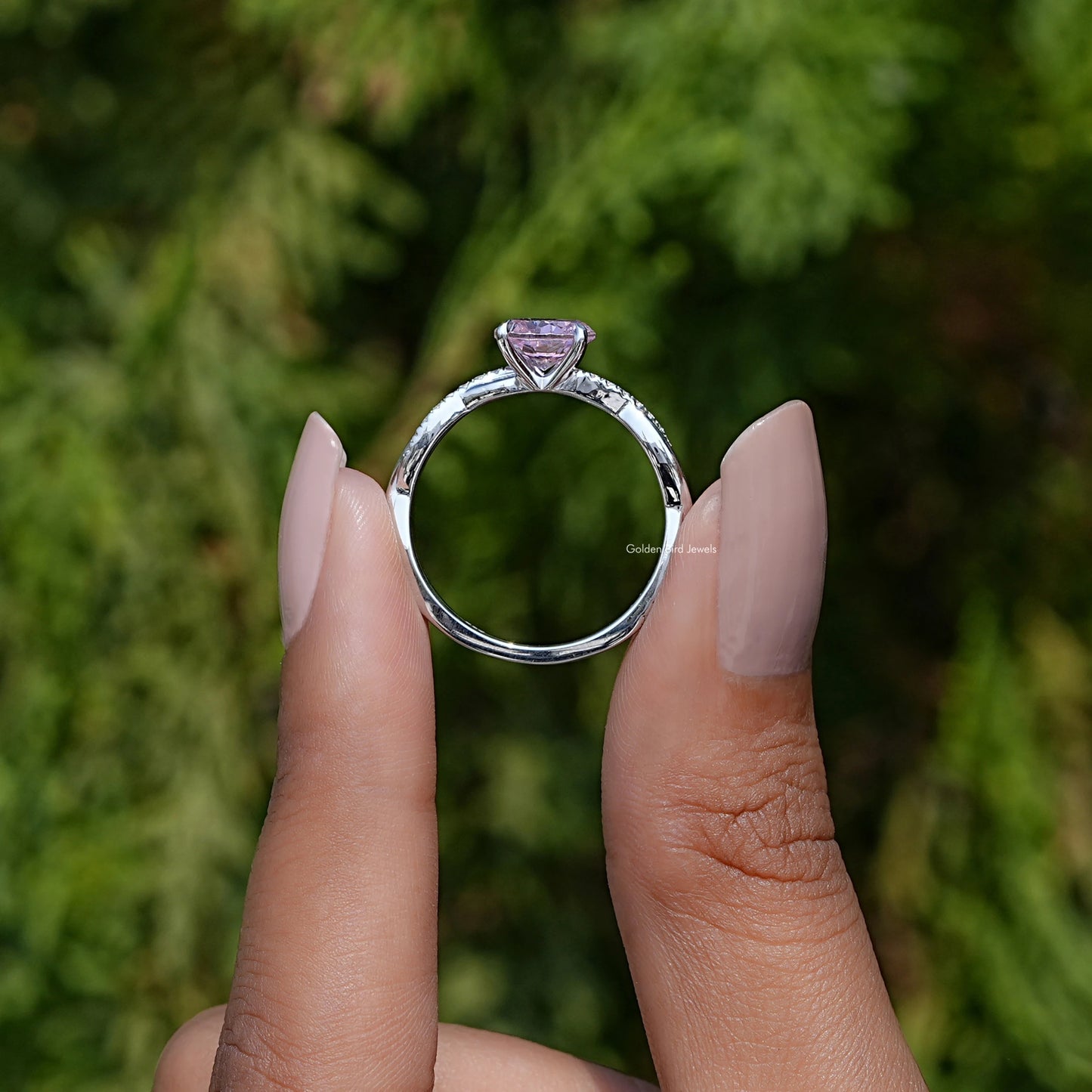 Pink Tourmaline Round Gemstone Accent Ring