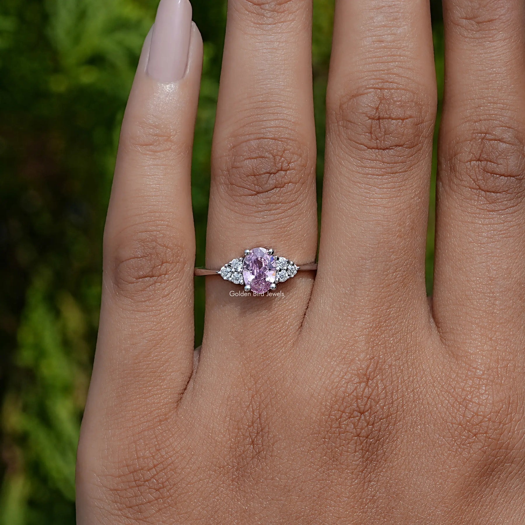 Pink Tourmaline Oval Gemstone Engagement Ring