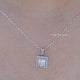 Close up view of Lab Grown Princess Cut Halo Pendant