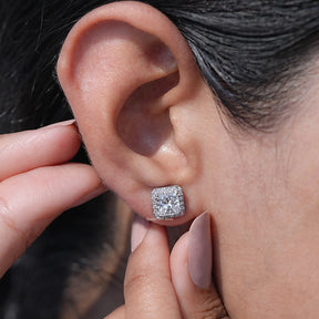 Princess Cut Lab Diamond Halo Stud Earrings