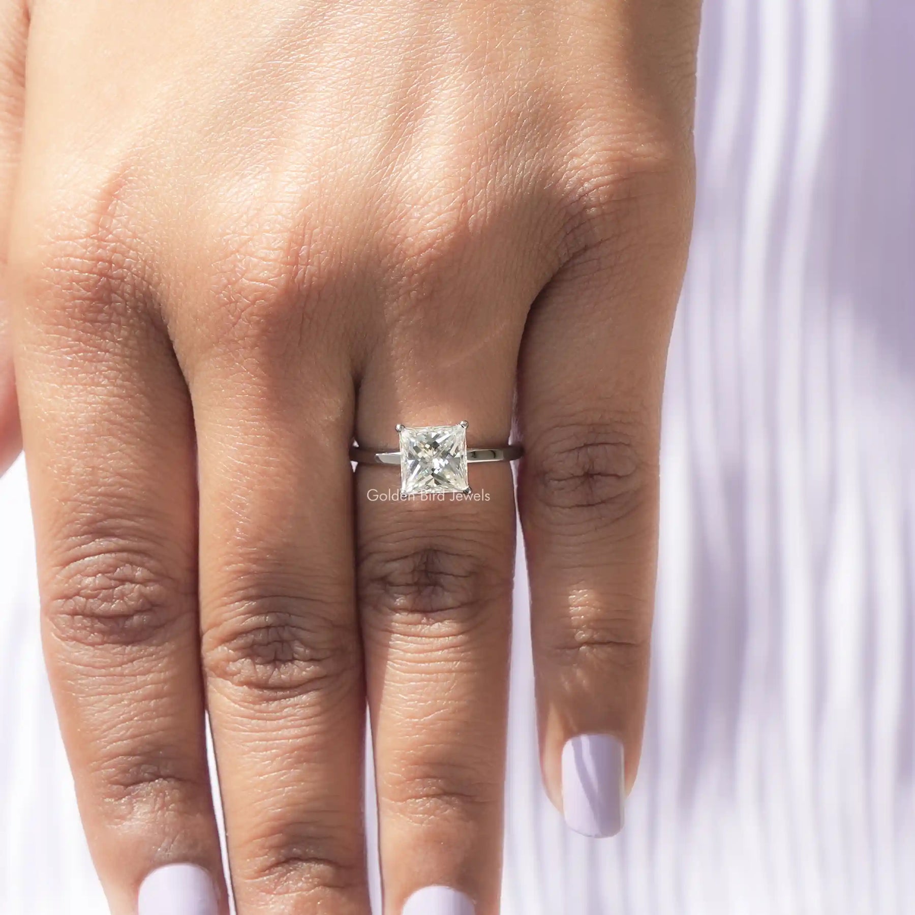 Detailed View Of Moissanite Princess Cut Engagement Ring In White Gold