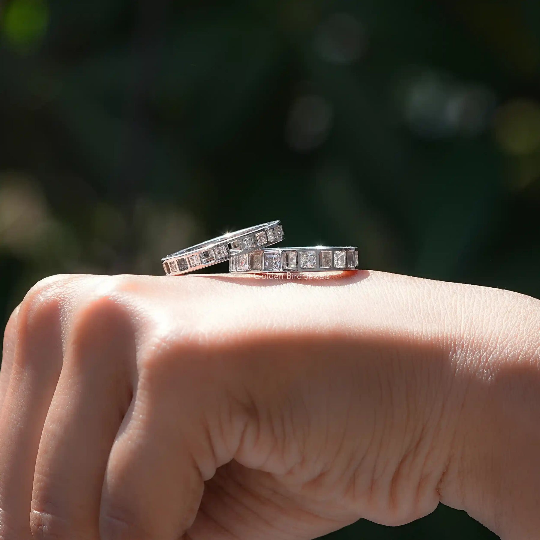 [Moissanite Princess Cut Full Eternity Wedding Band]-[Golden Bird Jewels]