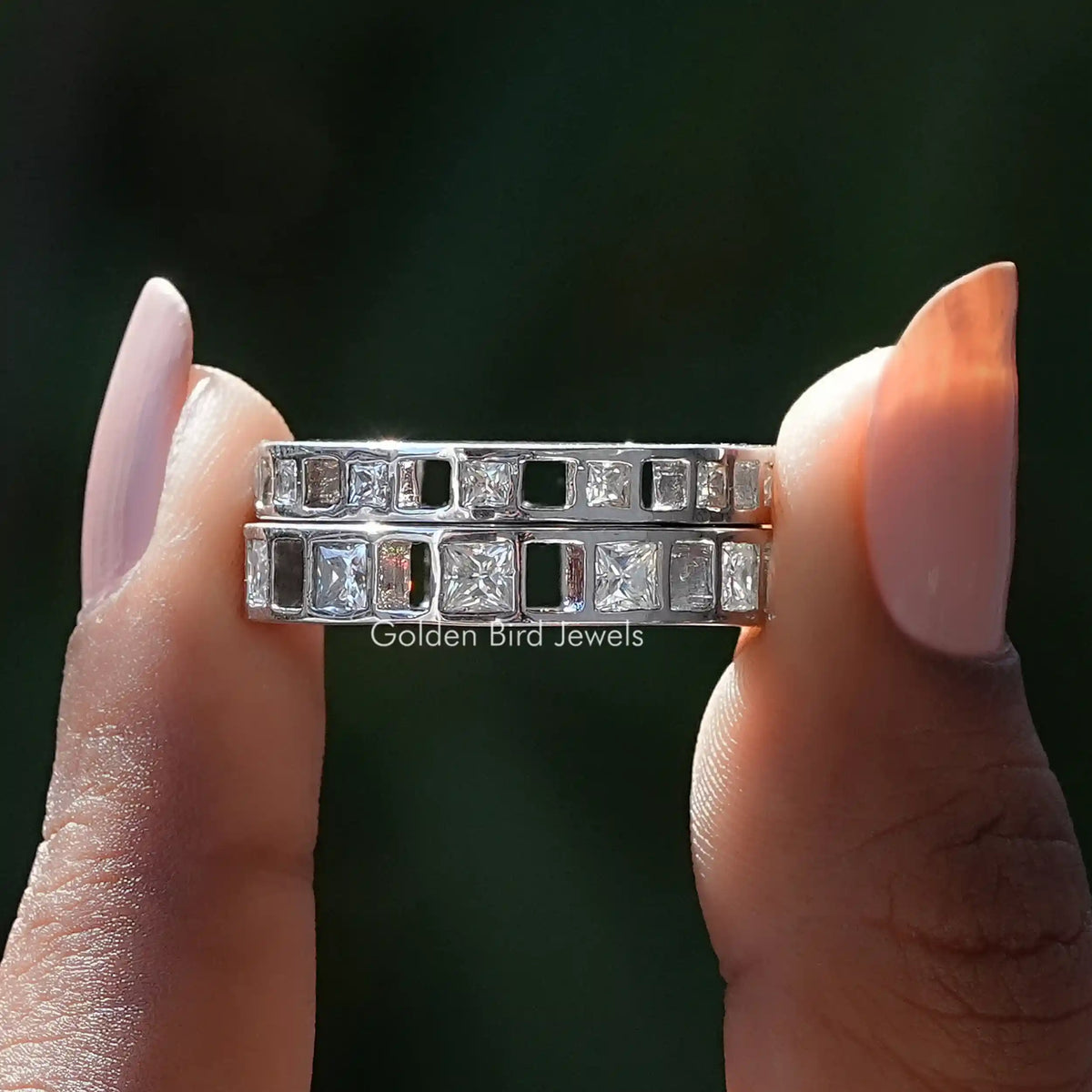 [Princess Cut Moissanite Eternity Wedding Band]-[Golden Bird Jewels]