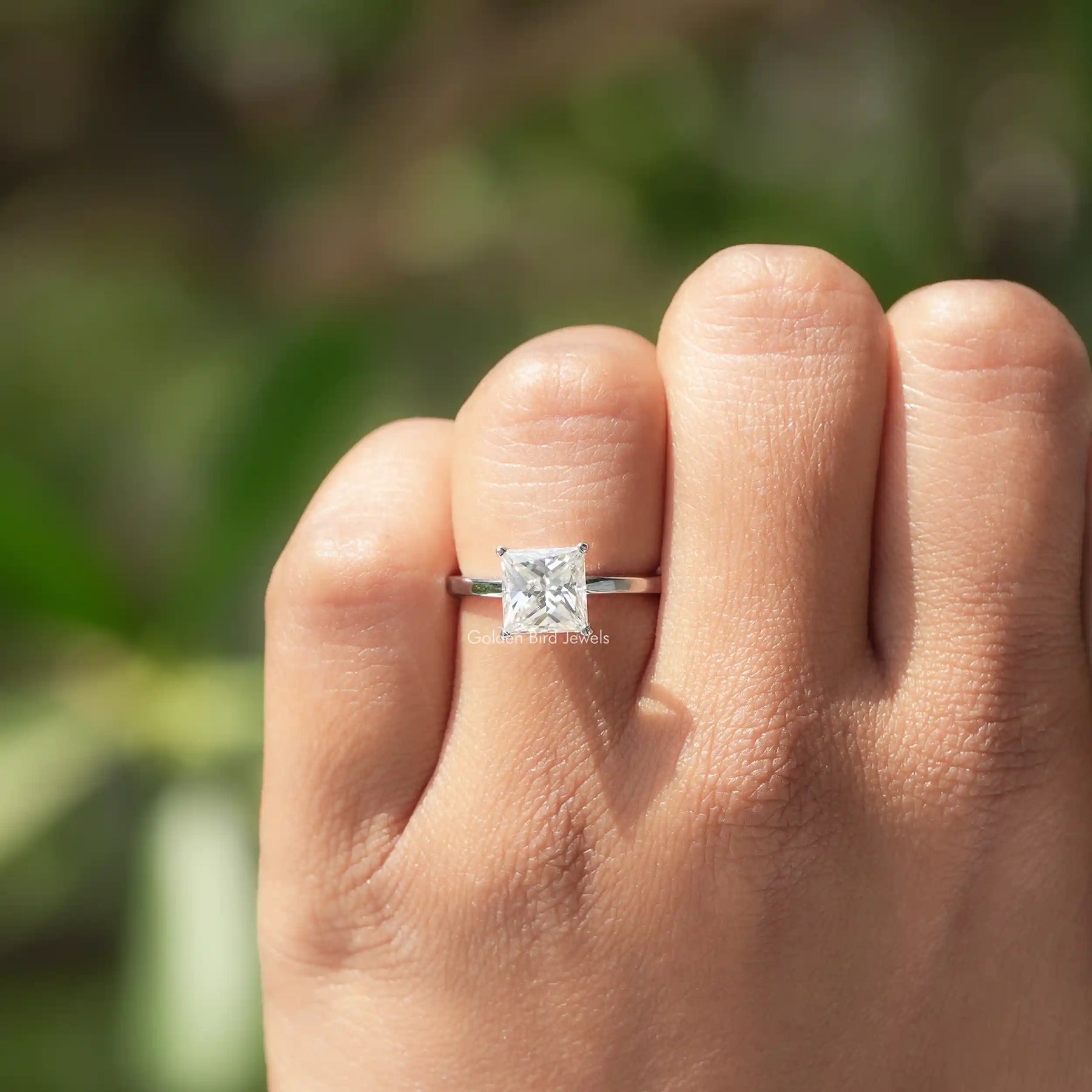 View of Princess Cut Solitaire Engagement Ring In finger