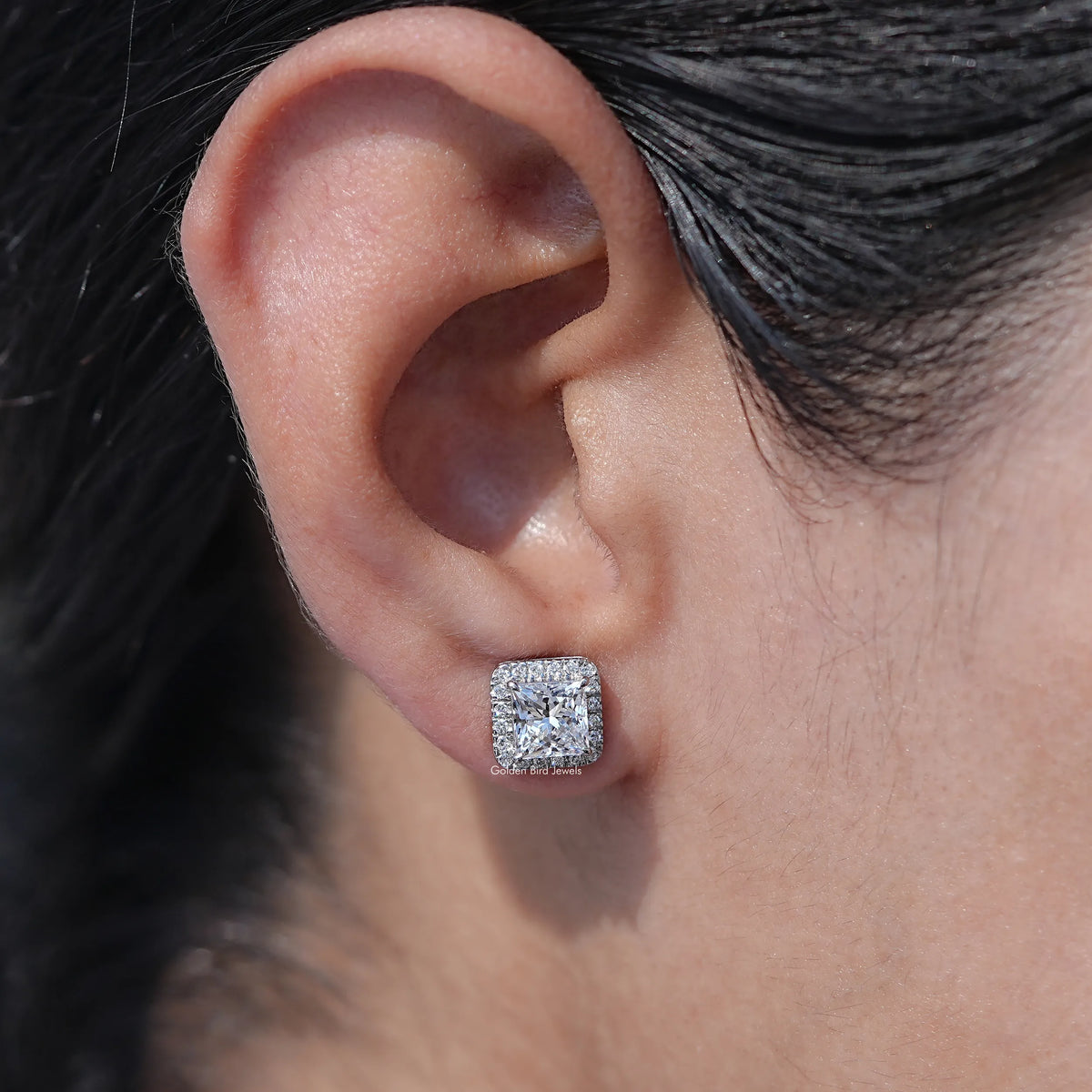 Princess Cut Lab Diamond Halo Stud Earrings