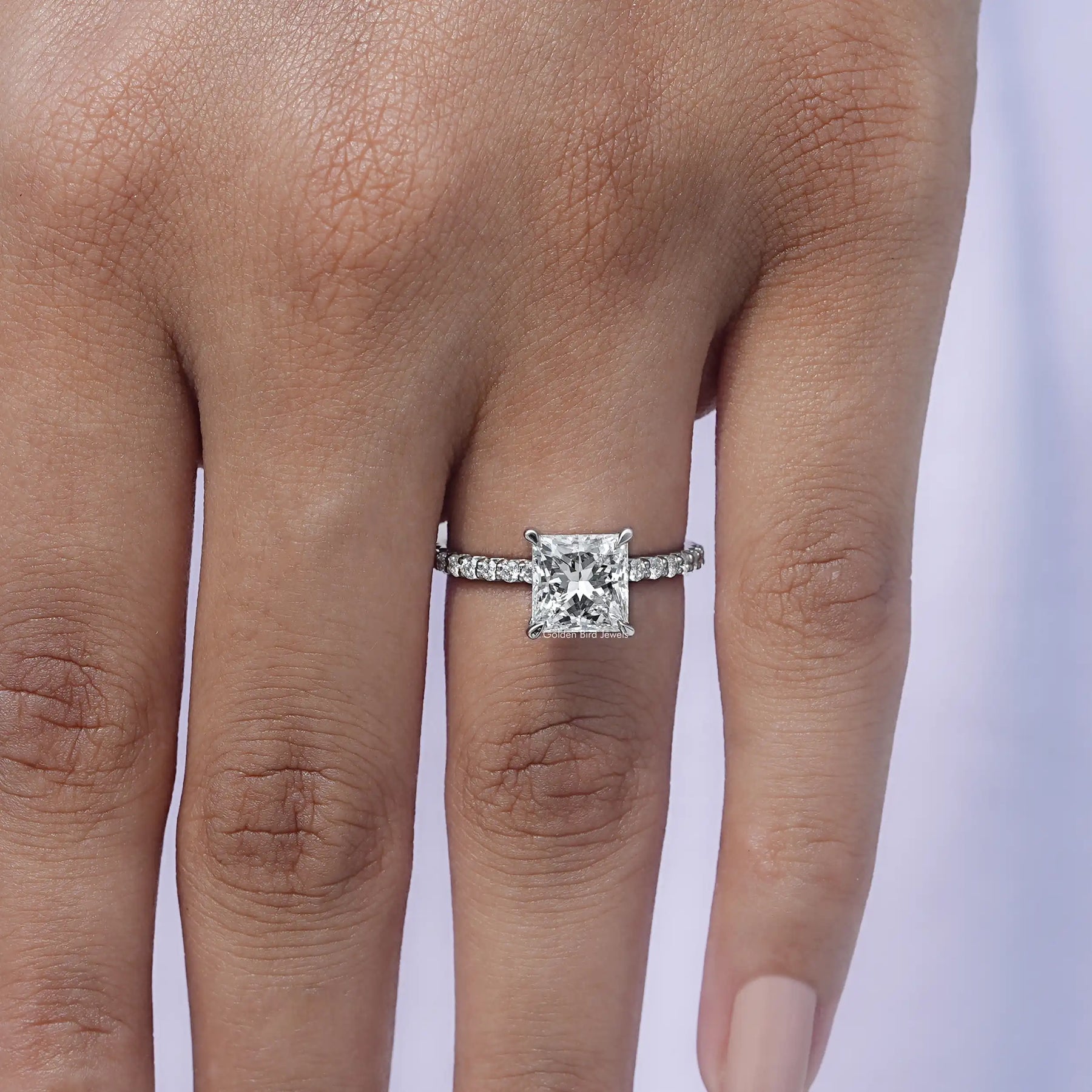 Close-Up View of Princess Cut Diamond Accent Ring In White Gold