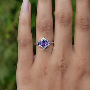 Purple Amethyst Hexagon Gemstone Bezel Ring