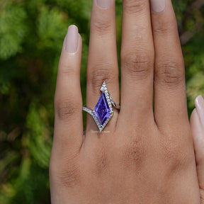 Purple Amethyst Kite Gemstone Halo Accent Ring