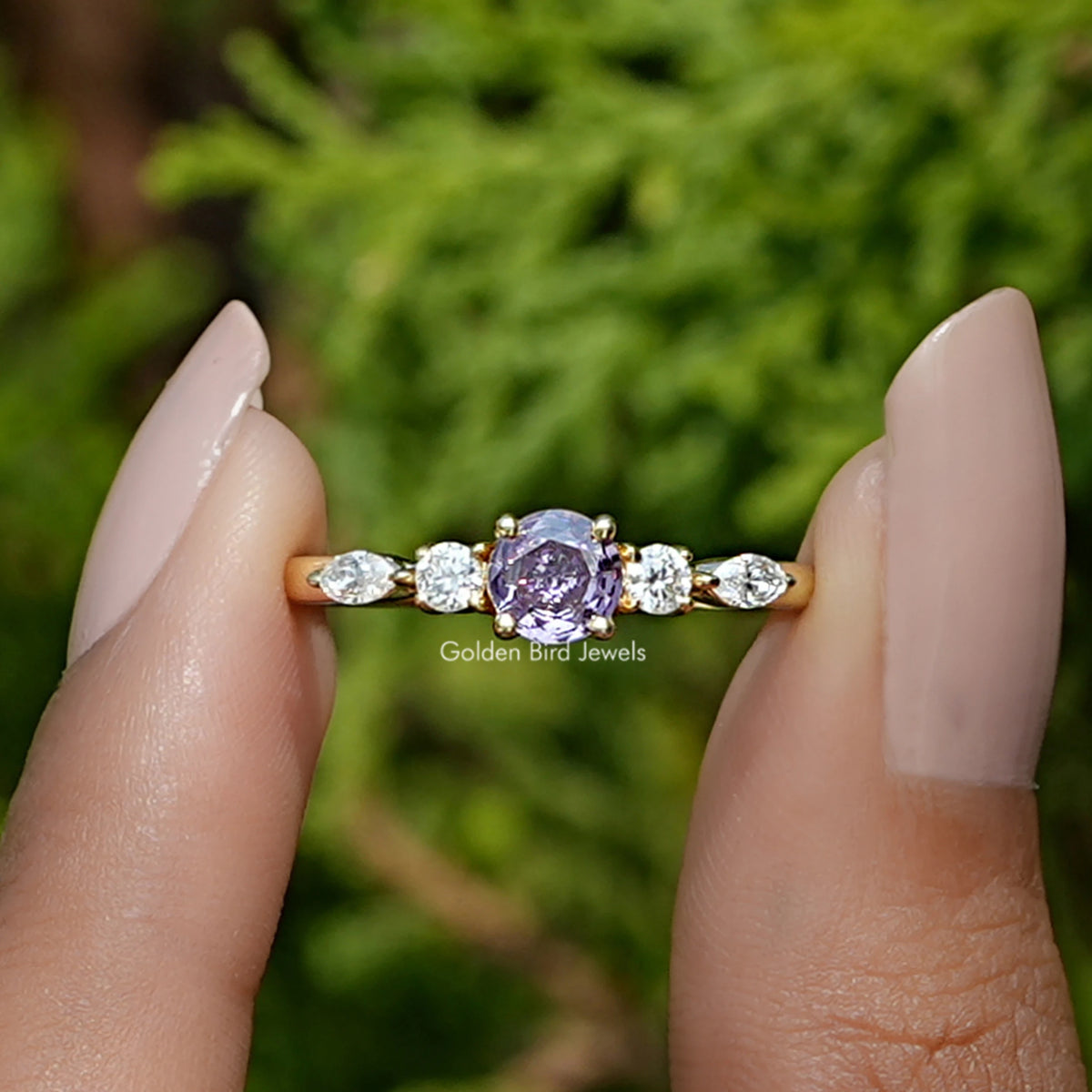 Purple Amethyst Round Cut Gemstone Accent Ring