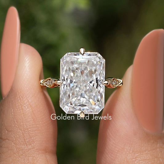 Radiant Cut Moissanite Accent Stone Engagement Ring