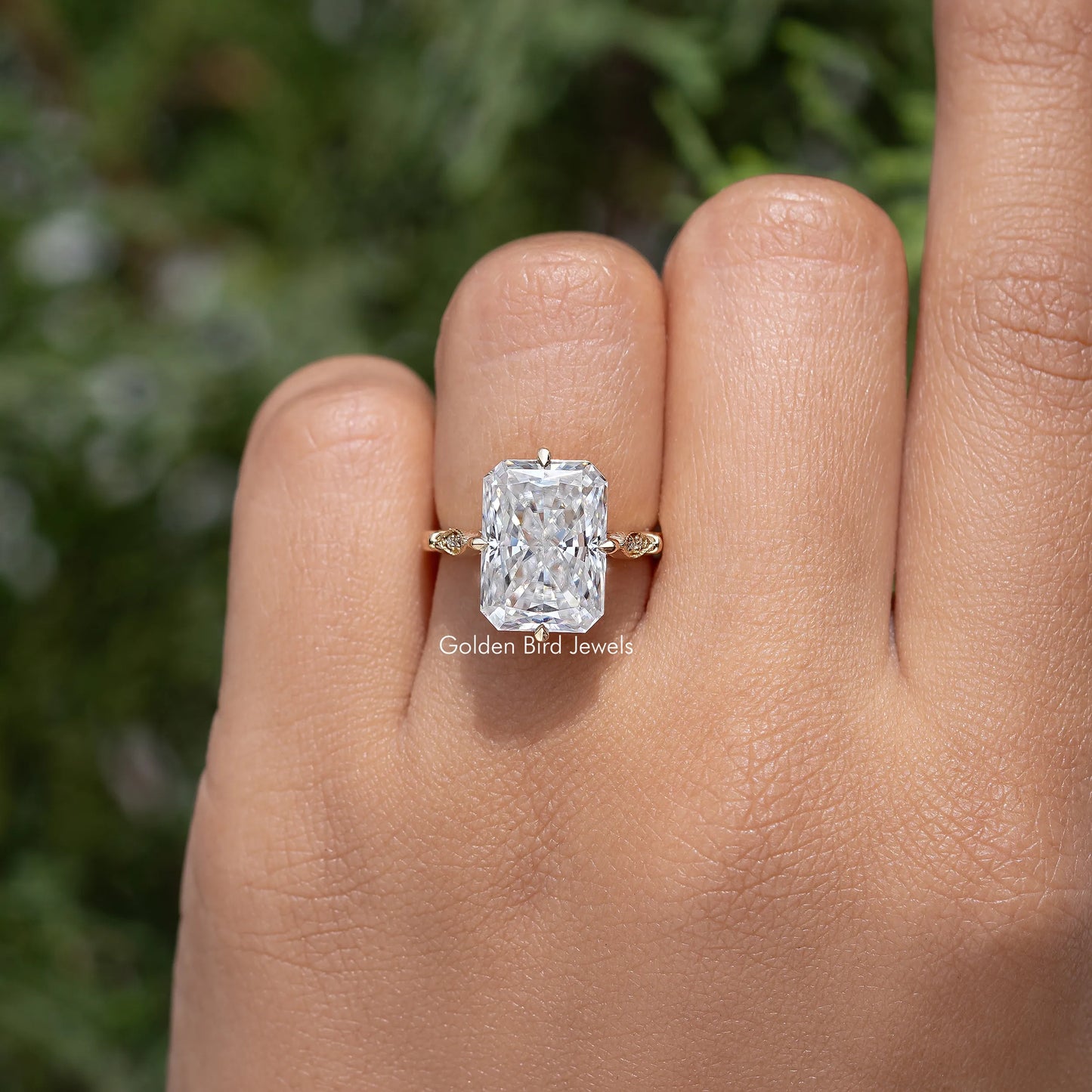 Radiant Cut Moissanite Accent Stone Engagement Ring
