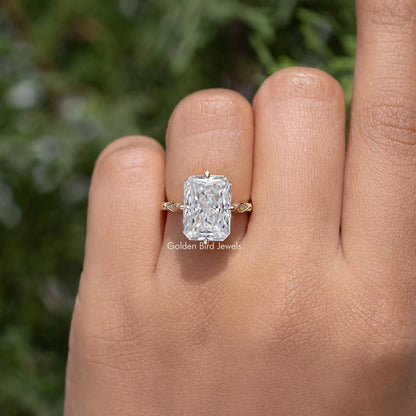 Radiant Cut Moissanite Accent Stone Engagement Ring