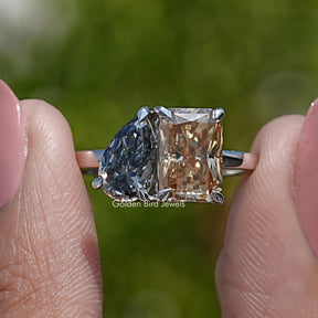 Front View of Radiant And Pear Cut Moissanite Ring