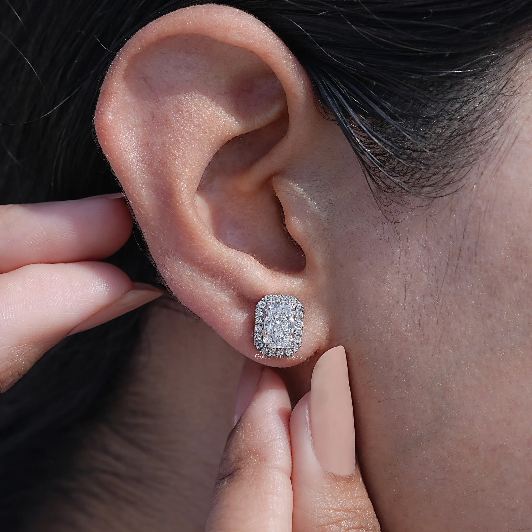 Radiant Cut Lab Diamond Halo Stud Earrings