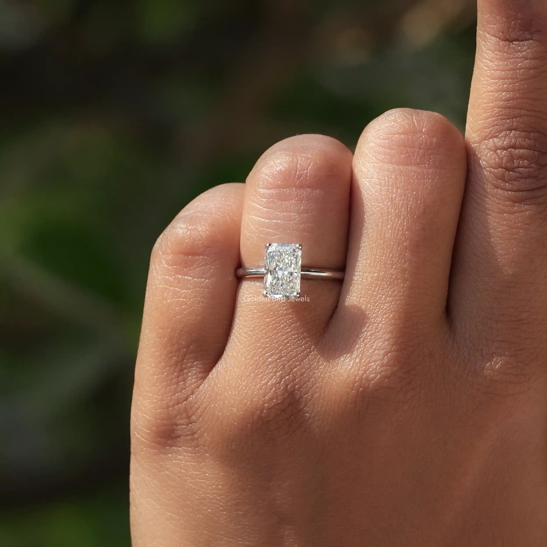 [Solitaire Radiant Cut Lab Diamond Engagement Ring]-[Golden Bird Jewels]