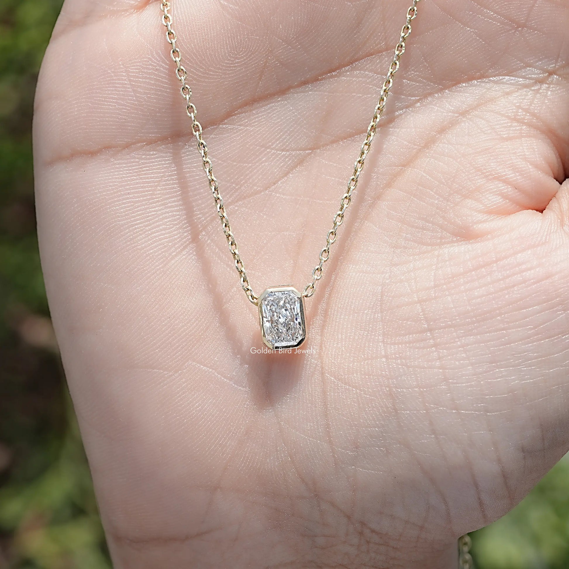 Top View of Radiant  Cut Bezel Set Solitaire Pendant
