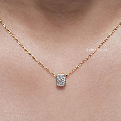 Front View of Radiant Cut Lab Diamond Bezel Set Solitaire Pendant