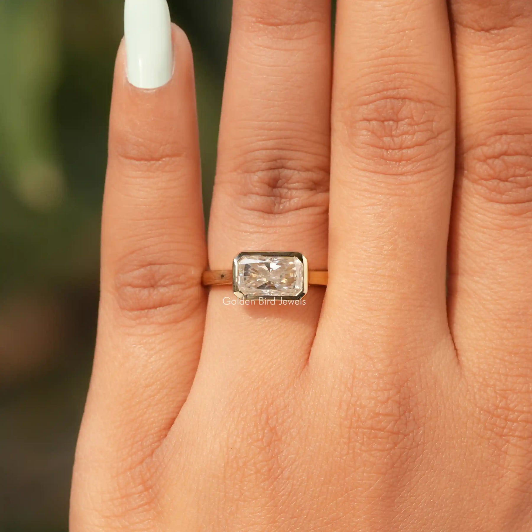 View of Radiant Cut Moissanite Ring In finger