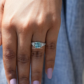 [White Gold Radiant And Triangle Cut Moissanite Ring]-[Golden Bird Jewels]