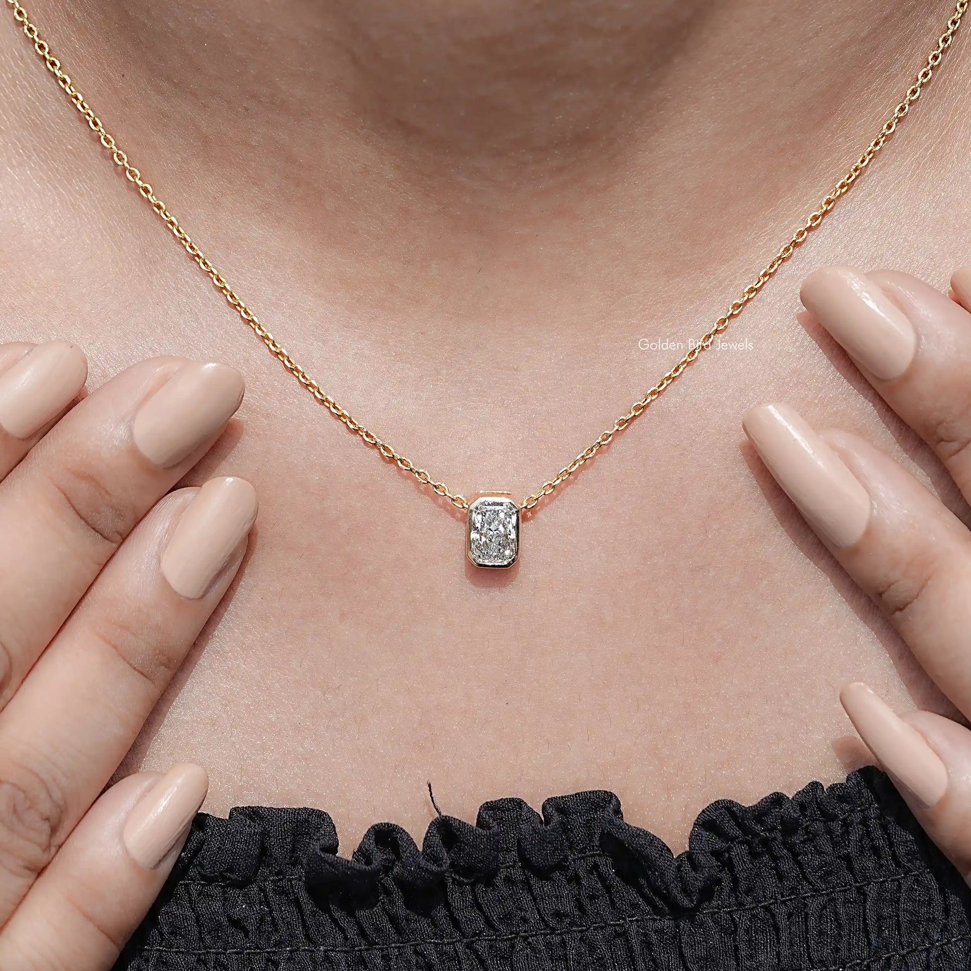 detail view of Radiant  Cut Lab Diamond Pendant
