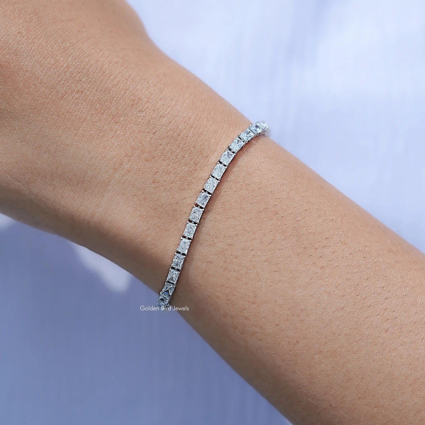 Side View Of Radiant Cut Lab Tennis Bracelet
