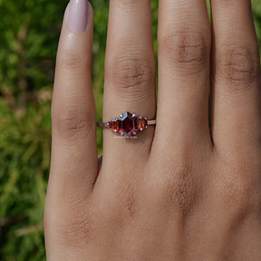 Red Ruby Hexagon Cut Gemstone 5 Stone Ring