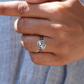 Rose Cut Hexagon Moissanite Engagement Ring