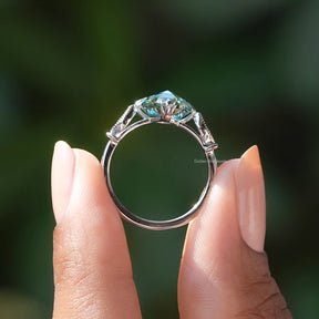 [Blue Rose Cut Oval Cut Moissanite Bridal Ring]-[Golden Bird Jewels]