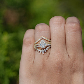 View of Rose Cut Pear Moissanite Ring​ In Finger