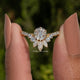 Rose Cut Round Moissanite Curved Engagement Ring