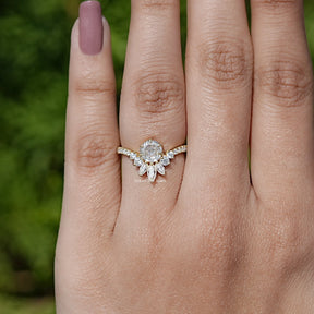 View of Rose Cut Round Moissanite Engagement Ring In Yellow Gold