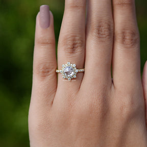 Rose Cut Round Halo Moissanite Ring