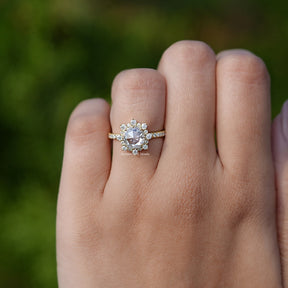 Rose Cut Round Halo Moissanite Ring