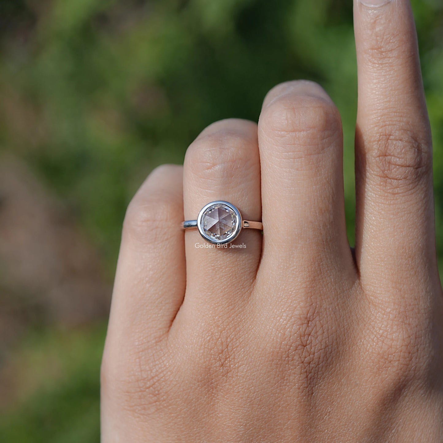 Rose Cut Round Moissanite Solitaire Ring For Her