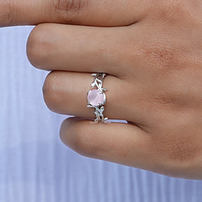 Rose Quartz Round Gemstone Leaf Style Ring