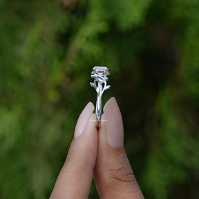 Rose Quartz Round Gemstone Leaf Style Ring