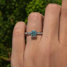 Round And Baguette Moissanite Accent Ring