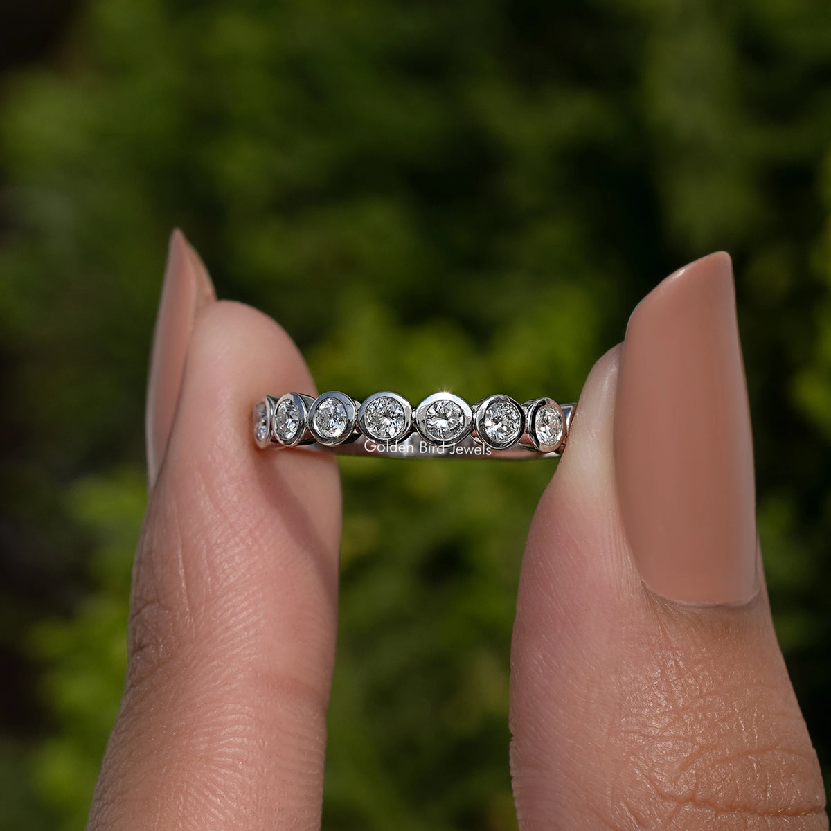 Round Bezel Set Lab Diamond Wedding Band