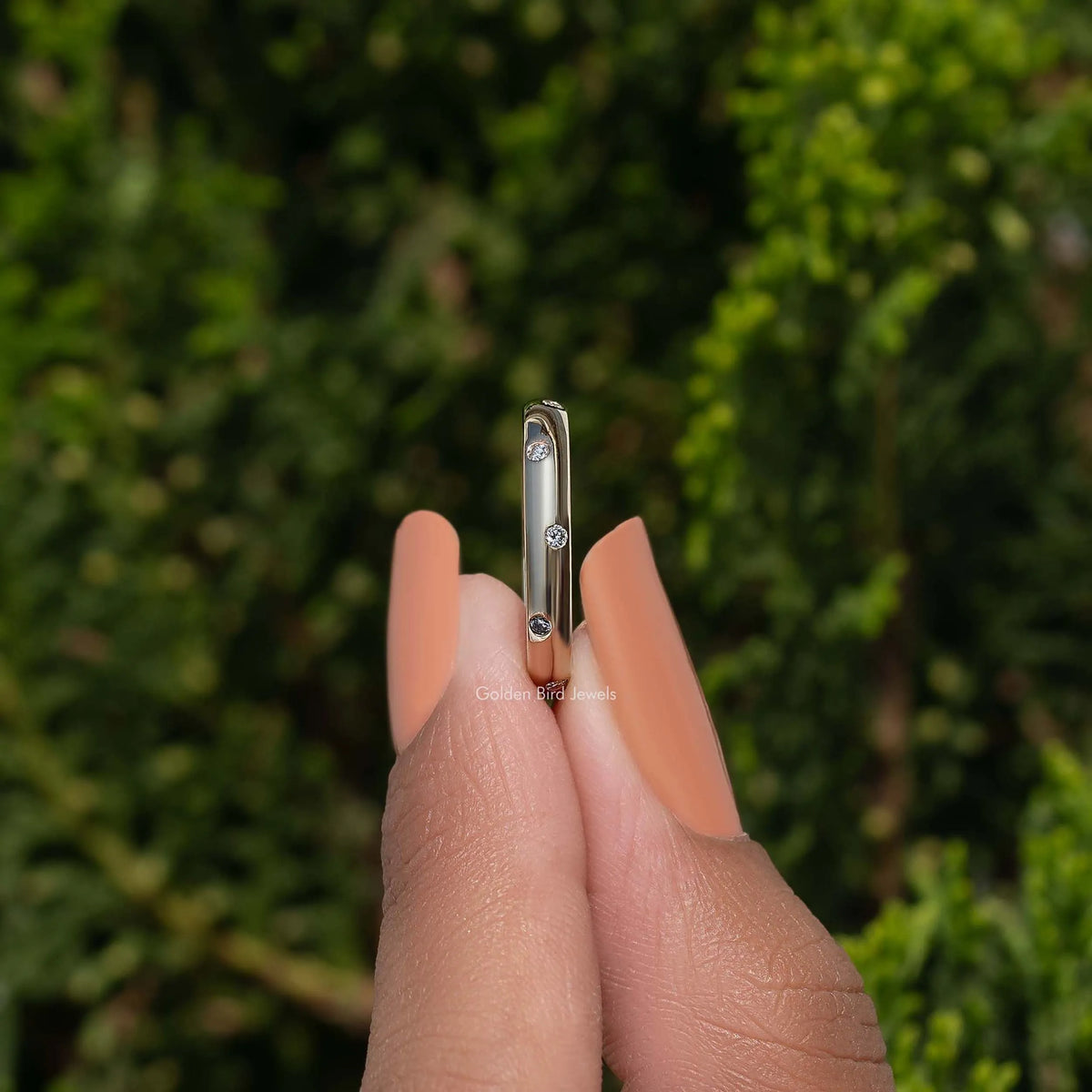 Side View Of Eternity Round Moissanite Flush Set Band
