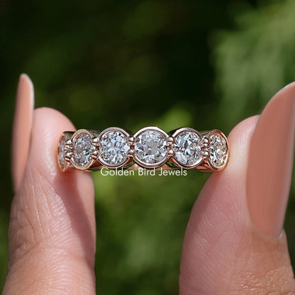 Bezel Set Old European Round Cut Wedding Band