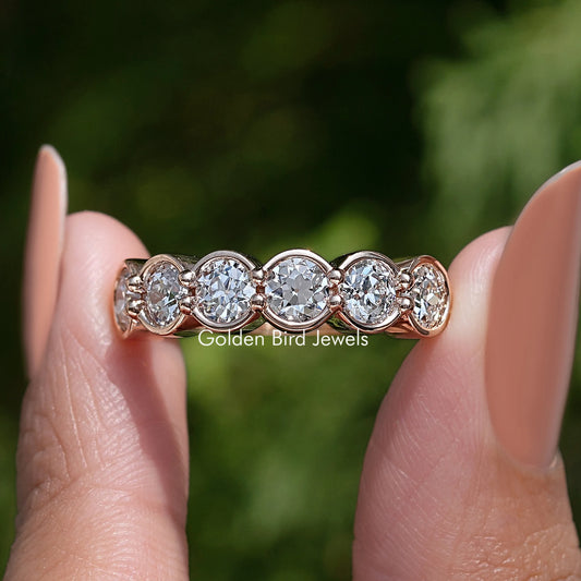 Bezel Set Old European Round Cut Wedding Band